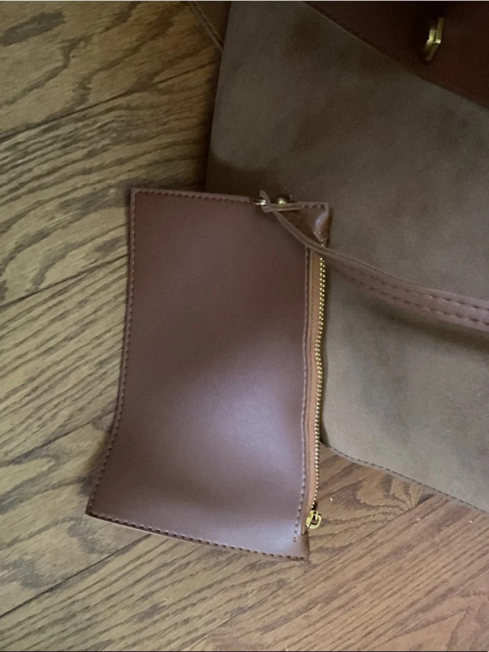 Two-Tone Brown Leather & Suede Messenger Bag with Gold Hardware
